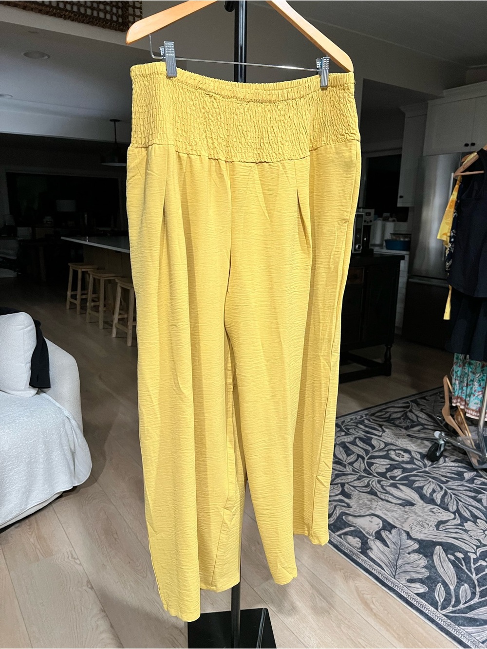 Smocked High-Waist Wide-Leg Palazzo pants in Yellow